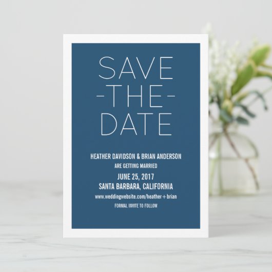 Invitation simple pour Sauvegarder la Date, Bleu (Debout devant)