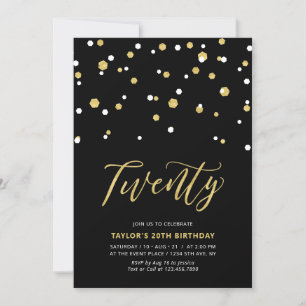 Invitation simple pour un 20e anniversaire en noir