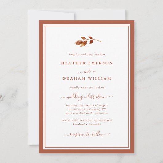 Invitation simple pour un mariage d'automne (Devant)
