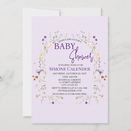 Invitation simple pour une baby shower avec fleurs (Devant)