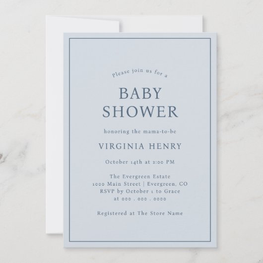 Invitation simple pour une baby shower bleue (Devant)