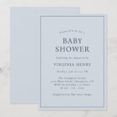 Invitation simple pour une baby shower bleue (Devant / Derrière)