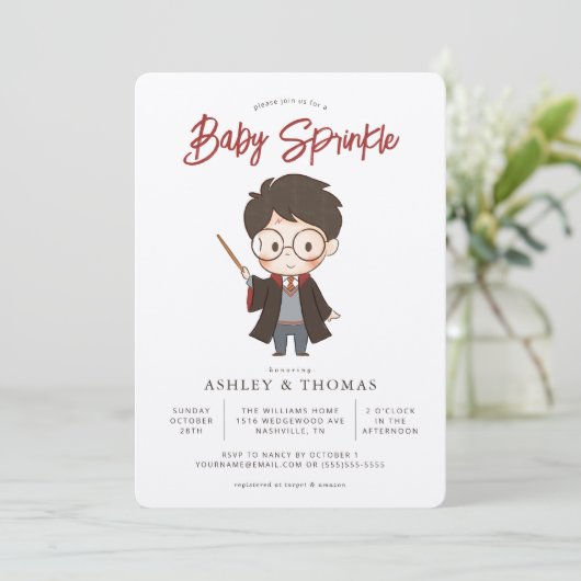 Invitation simple pour une baby sprinkle Harry Pot (Debout devant)