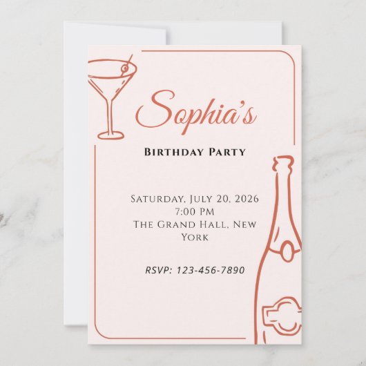 Invitation simple pour une fête d'anniversaire adu (Devant)