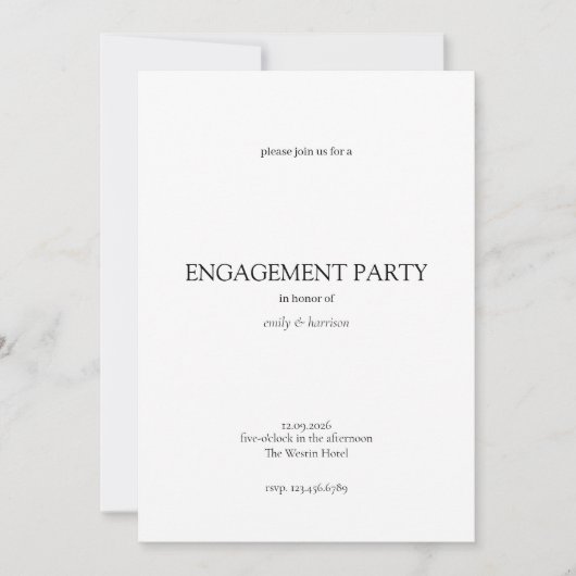 Invitation simple pour une fête de fiançailles (Devant)
