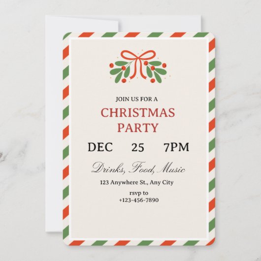 Invitation simple pour une fête de Noël avec Holly (Devant)