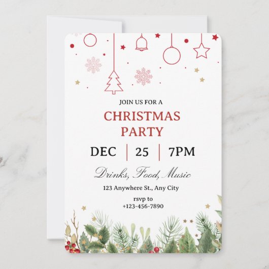 Invitation simple pour une fête de Noël avec Holly (Devant)