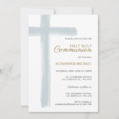 Invitation Simple Première Sainte Communion Garçon Croix Bleu (Devant)