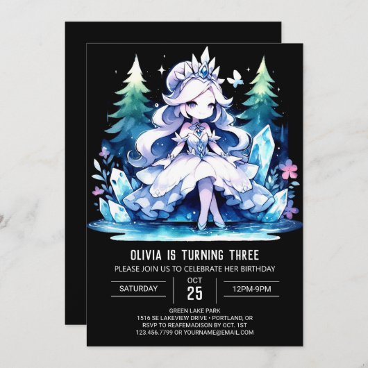 Invitation Simple princesse anniversaire (Devant / Derrière)