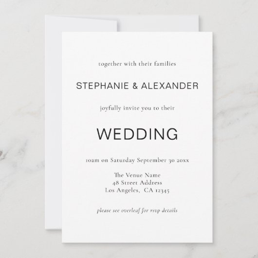 Invitation Simple QR Code Mariage noir blanc (Devant)