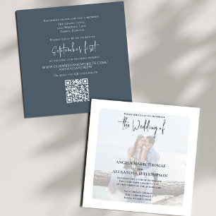 Invitation Simple QR Code RSVP Photo Dark Elegant Slate Blue