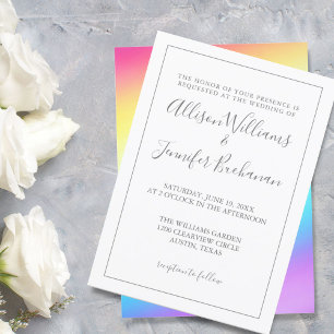 Invitation Simple Rainbow Chic Typographie LGBTQ Mariage gay