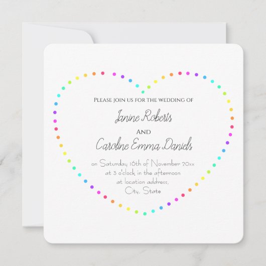 Invitation Simple Rainbow Heart Lesbian Mariage (Devant)