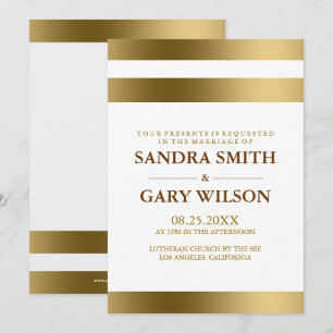 Invitation Simple rayures dorées sur fond blanc Mariage