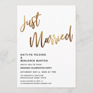 Invitation Simple Réception de Mariage en Or Calligraphié