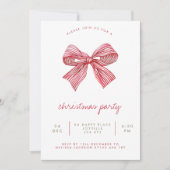 Invitation Simple Red Candy Stripe Bow fête de Noël (Devant)