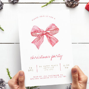 Invitation Simple Red Candy Stripe Bow fête de Noël