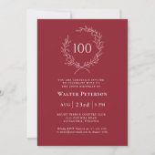 Invitation Simple Red Elegant Laurel Wreath 100e anniversaire (Devant)