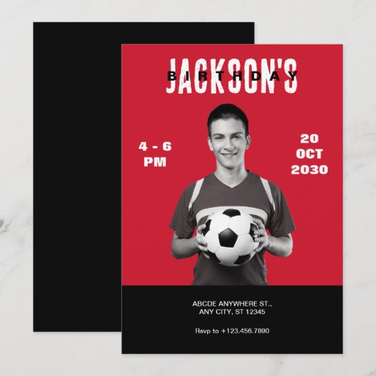 Invitation Simple Red Photo Soccer Magazine Couverture Annive (Devant / Derrière)