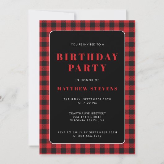 Invitation simple Red Plaid Anniversaire (Devant)