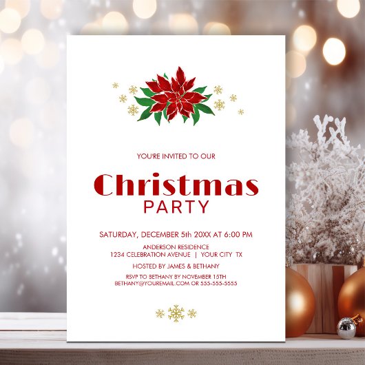Invitation Simple Red Poinsettia fête de Noël