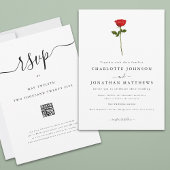 Invitation Simple Red Rose élégant Script QR Code Mariage