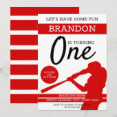 Invitation Simple Red Silhouette Baseball 1er anniversaire (Devant / Derrière)