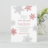 Invitation Simple Red Silver Snowflake Mariage d'hiver (Debout devant)