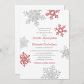 Invitation Simple Red Silver Snowflake Mariage d'hiver (Devant / Derrière)