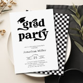 Invitation Simple Retro Black and White Graduation Party
