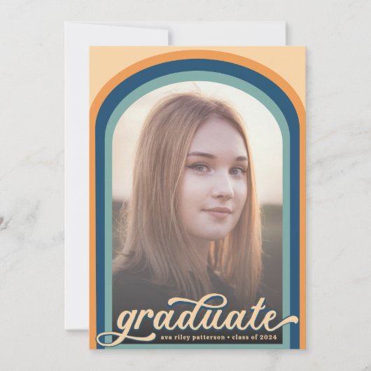 Invitation Simple Retro Blue Arch Photo Graduation Party (Devant)
