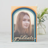 Invitation Simple Retro Blue Arch Photo Graduation Party (Debout devant)