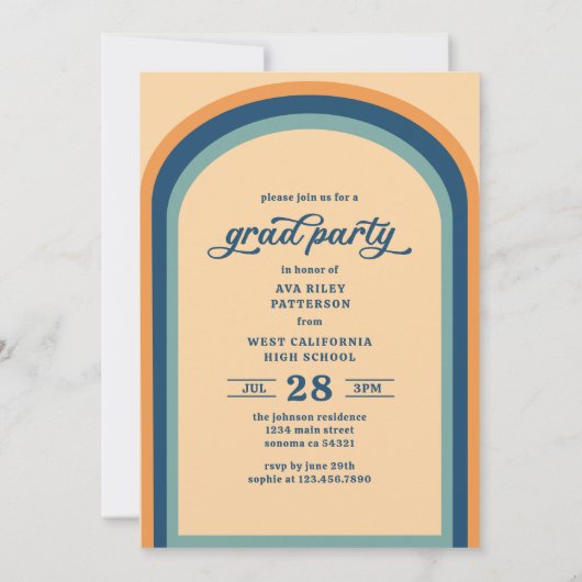 Invitation Simple Retro Blue Arch Photo Graduation Party (Dos)