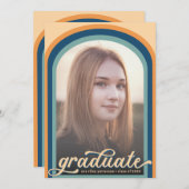 Invitation Simple Retro Blue Arch Photo Graduation Party (Devant / Derrière)