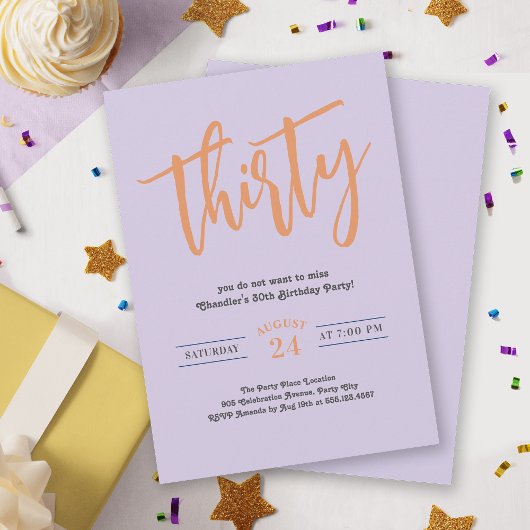 Invitation Simple Retro Lilac et Orange 30ème anniversaire