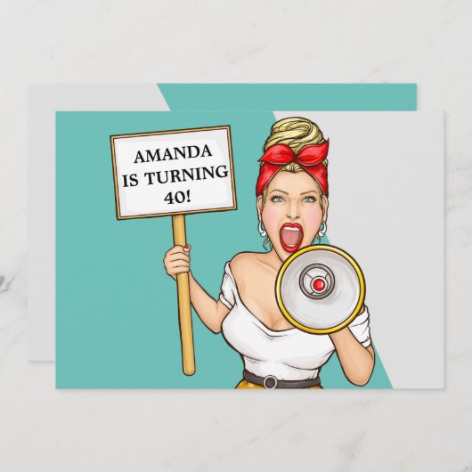 Invitation Simple Retro Loudlocuteur Lady 40e anniversaire (Devant / Derrière)