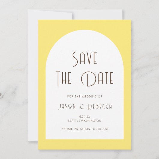 Invitation Simple Rétro minima Jaune Enregistrer Le Mariage D (Devant)