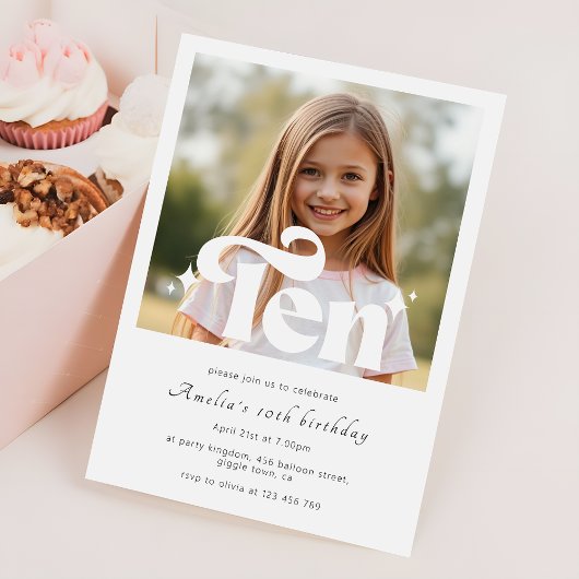 Invitation Simple Retro Modern Minimalist 10th Birthday Photo