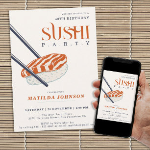 Invitation Simple Retro Sushi Party 40e anniversaire