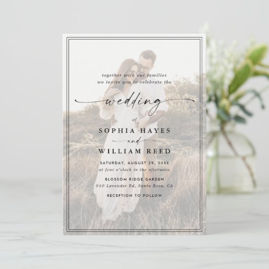 Invitation Simple revêtement noir et blanc Mariage photo mode (Debout devant)