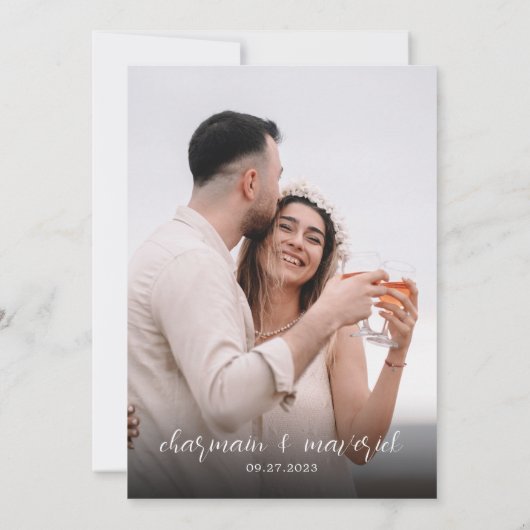 Invitation Simple Rêveur Écriture Photo Mariage Enregistrer l (Dos)