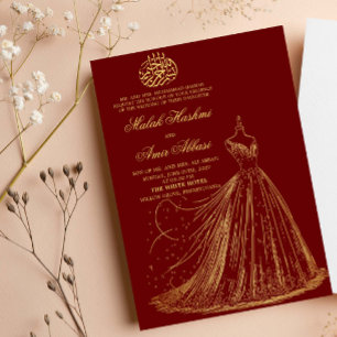 Invitation Simple robe Bourgogne musulmane mariage musulman