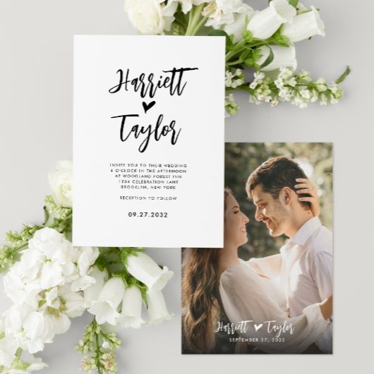 Invitation Simple Romantique Lovely Heart Script Mariage phot