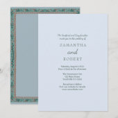 Invitation Simple Romantique Mariage Bleu Vert  (Devant / Derrière)