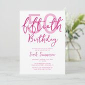 Invitation Simple rose blanc écriture 50e anniversaire (Debout devant)