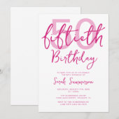 Invitation Simple rose blanc écriture 50e anniversaire (Devant / Derrière)