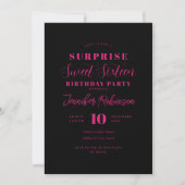 Invitation Simple rose chaud noir photo SURPRISE Sweet 16 (Devant)
