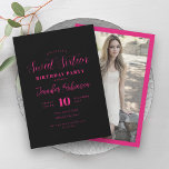 Invitation Simple rose chaud noir Photo Sweet 16 Seize<br><div class="desc">Elégant Sweet sixteen Anniversaire modèle d'invitation à la fête avec personnalisation Photo & script de typographie moderne.</div>