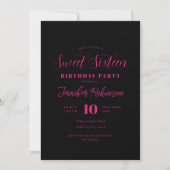Invitation Simple rose chaud noir Photo Sweet 16 Seize (Devant)