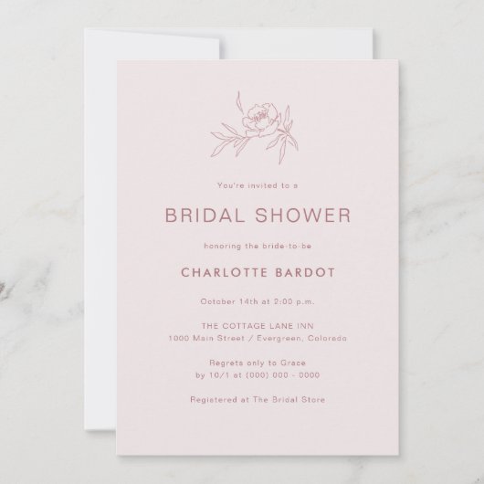 Invitation simple rose de douche nuptiale (Devant)